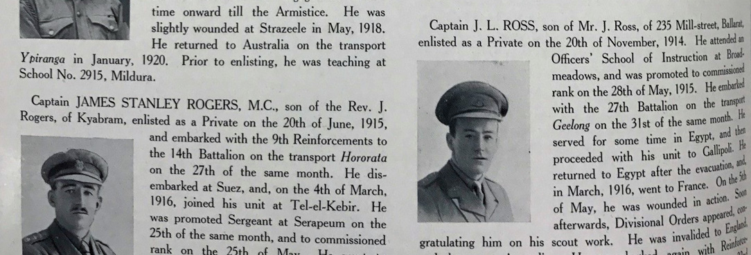 The Education Department’s Record of War Service Victoria 1914-1919 Photo of one of the pages of the war service book